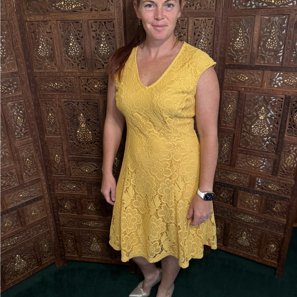 Liz Claiborne Yellow Lace Midi Dress